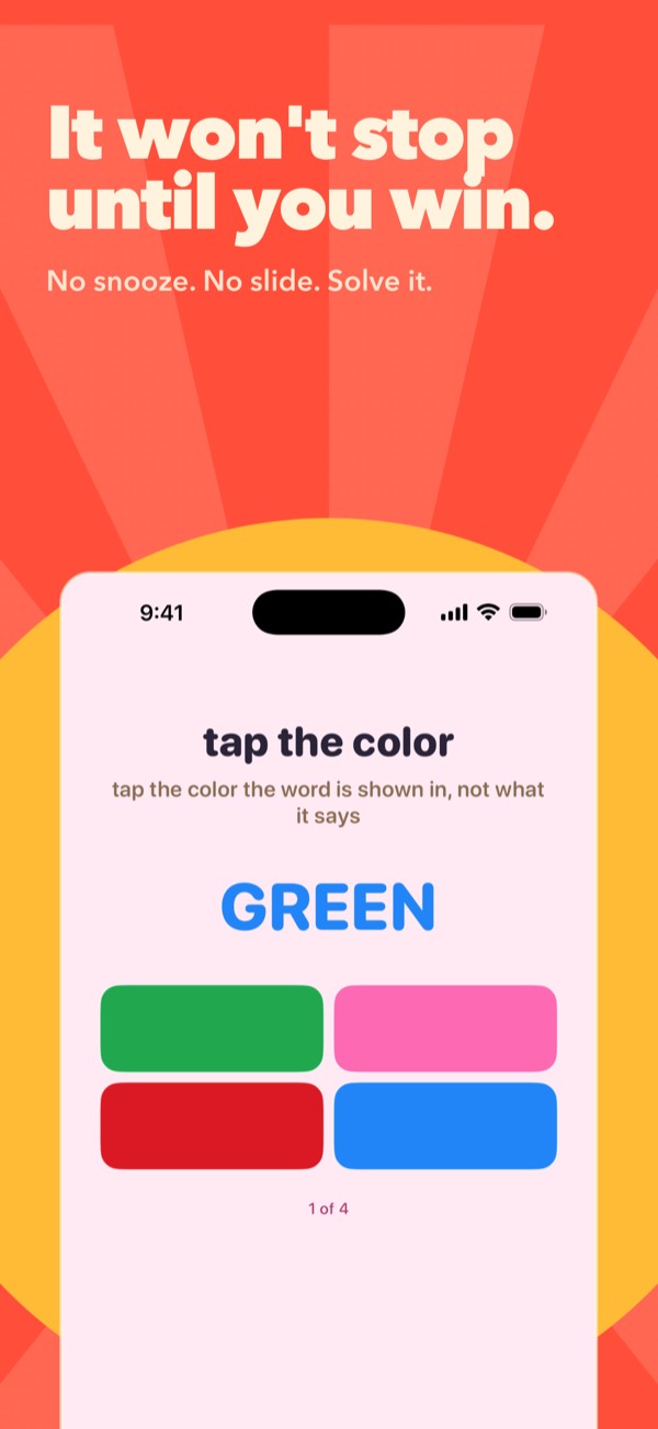 A wake up game: tap the colour the word is shown in